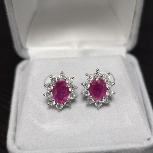 Silver Ruby 2Ct Earrings, Suggested Retail Value $200 - Picture 2 of 3